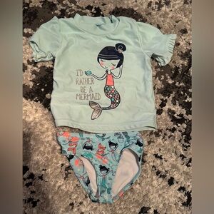 Baby Girl CARTER’S Teal Green Mermaid Print 2 Piece S/s Bathing Swim Suit Sz 2t